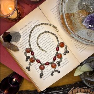 Vintage Bedouin Yemeni Red Agate Brass Necklace